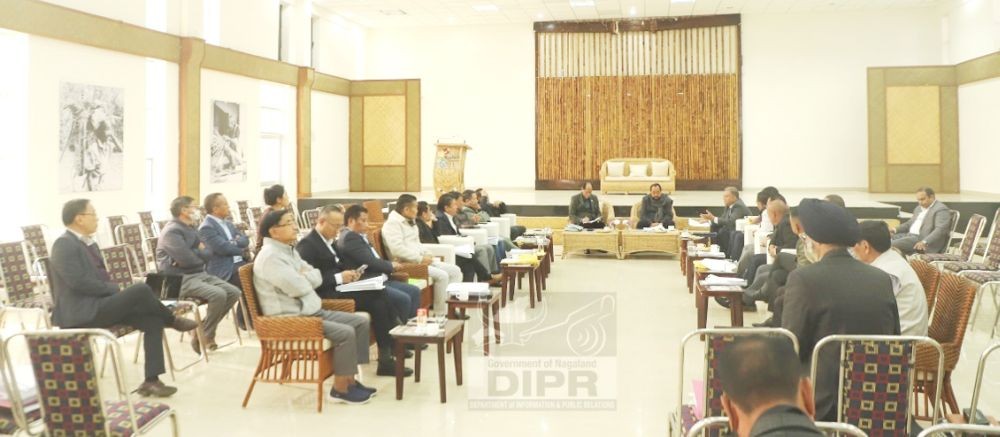 Nagaland Chief Minister Neiphiu Rio along with dignitaries and officials during the cabinet meeting at Kisama on November 28. (DIPR Photo)